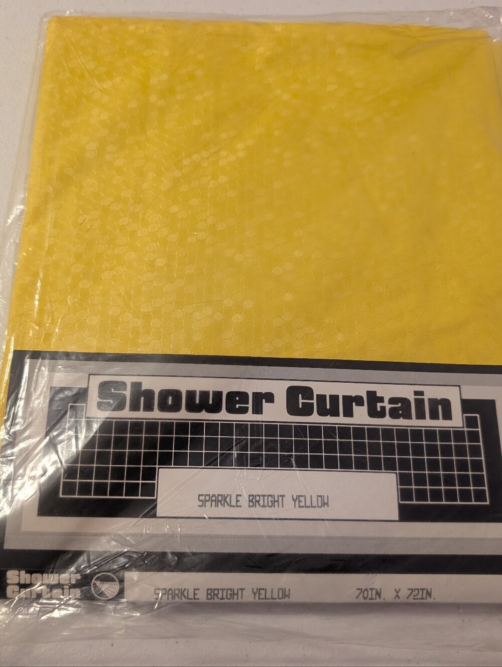 Vintage NOS Hygiene Industries Sparkle Bright Yellow Shower Curtain 70x72 Vinyl